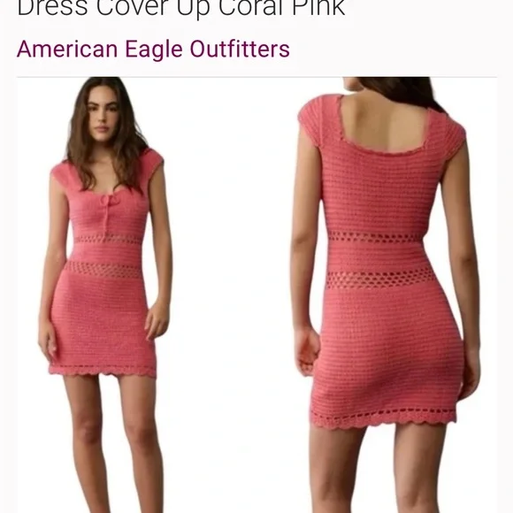 American Eagle Coral Crochet Knit Dress - Picture 2 of 3